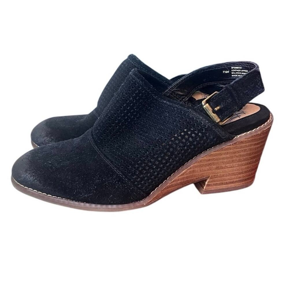 Sofft Women's Sable Mule Size 7.5 Block Heel Slingback Bootie Black Suede Shoe